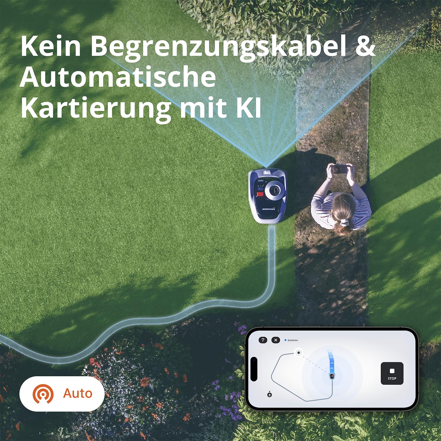 Navimow i105E Mähroboter ohne Begrenzungskabel 500 m², RTK+Vision Rasenmäher Roboter, KI Automatische Kartierung, Virtuelle Begrenzung, Mehrzonen-Management