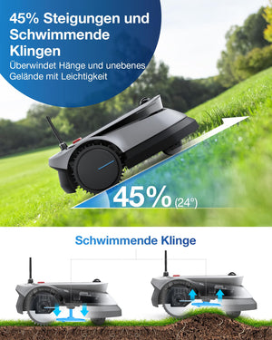 ECOVACS GOAT G1-800 Mähroboter ohne Begrenzungskabel 800㎡, Rasenmäher Roboter mit TrueMapping-Multifusionslokalisierung, Smart Hindernisvermeidung, 16-Zonen-Management, 45% Steigung, Videomanager