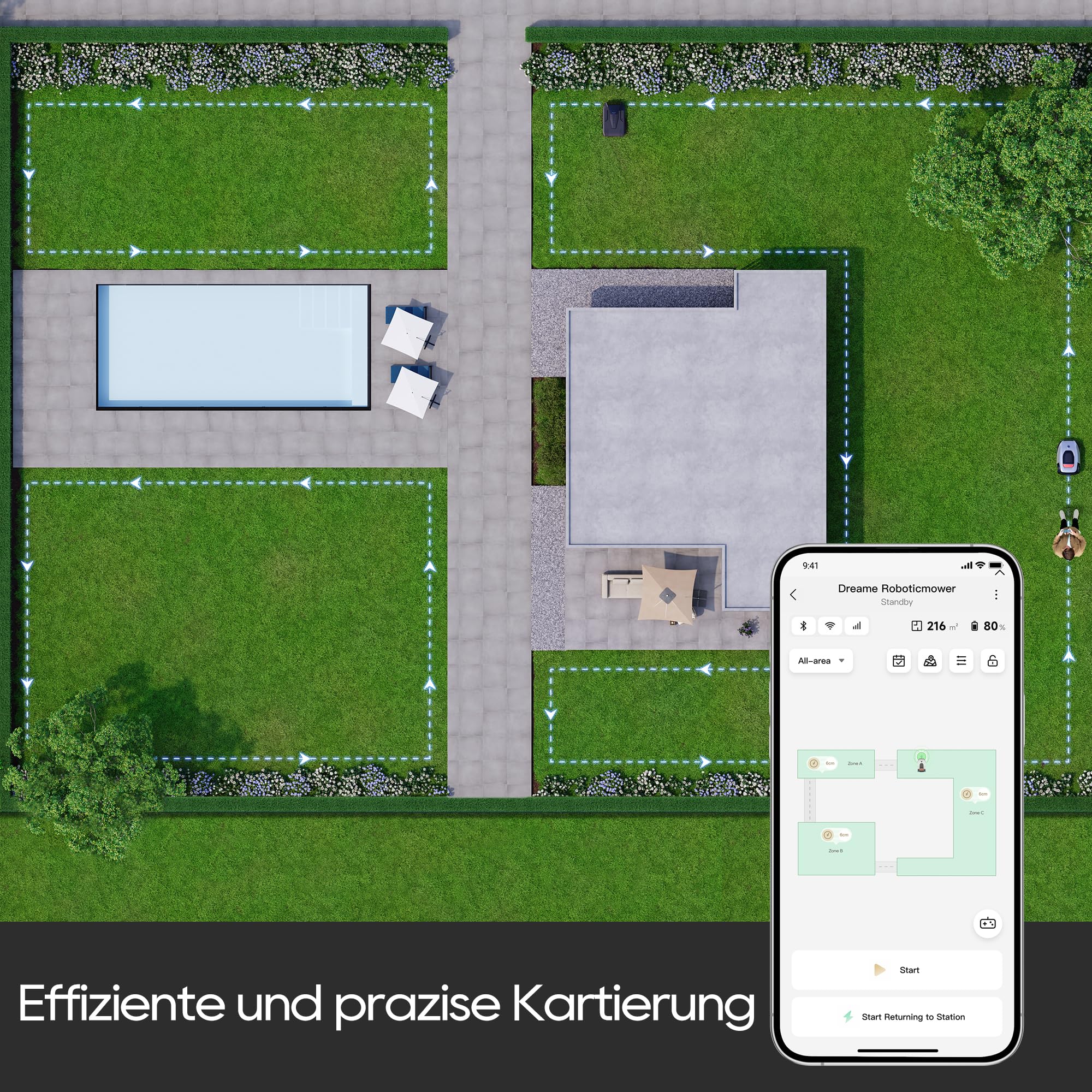 Dreame Intelligent Mähroboter Mower A1, Rasenmäher Roboter, App-Steuerung, OmniSense-Technologie, Intuitives Bereichsmanagement, Intelligente Hindernisvermeidung