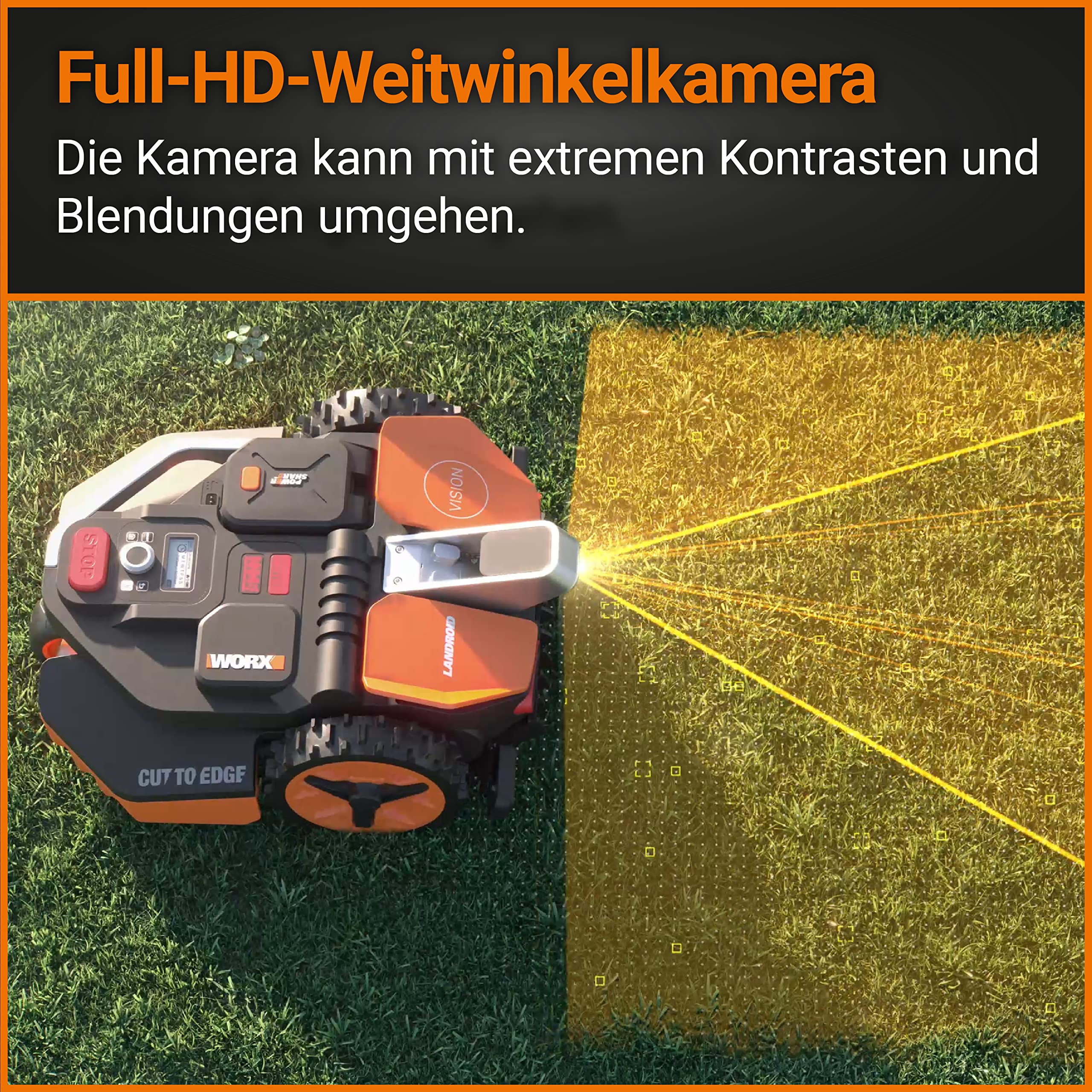 WORX Landroid Vision M600 Mähroboter WR206E.1 für Gärten bis 600m² - intelligenter Mähroboter ohne Begrenzungskabel – WLAN & Bluetooth – aktive Hindernisvermeidung mit KI-Technologie – APP Steuerung